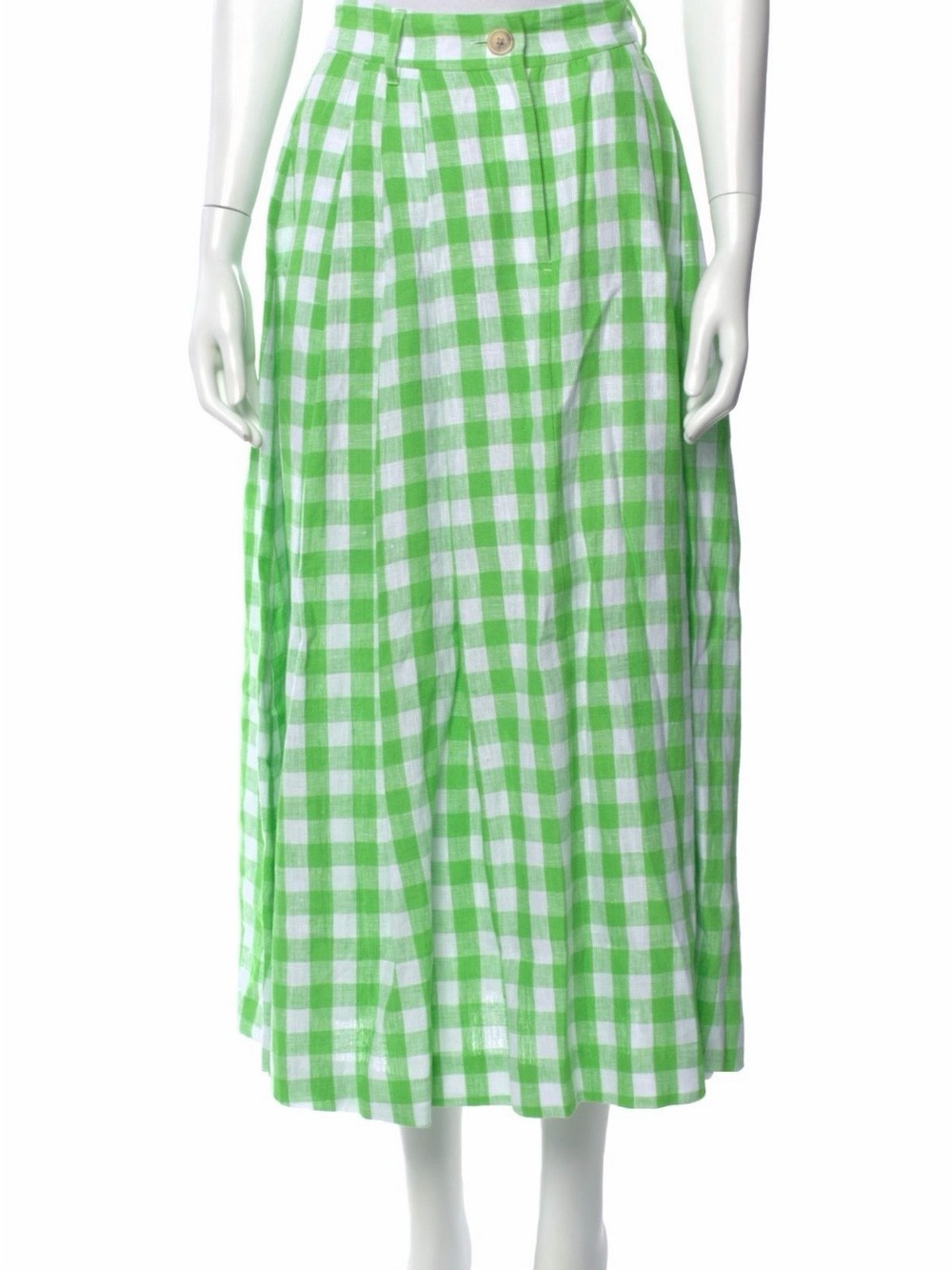 NWOT Mara Hoffman Green and White Gingham 100% Hemp A-Line Midi Skirt